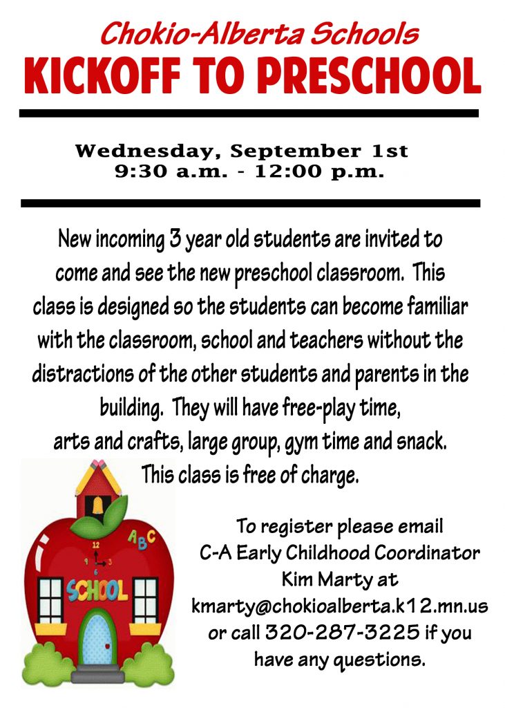 Kickoff to Preschool Chokio Alberta Schools